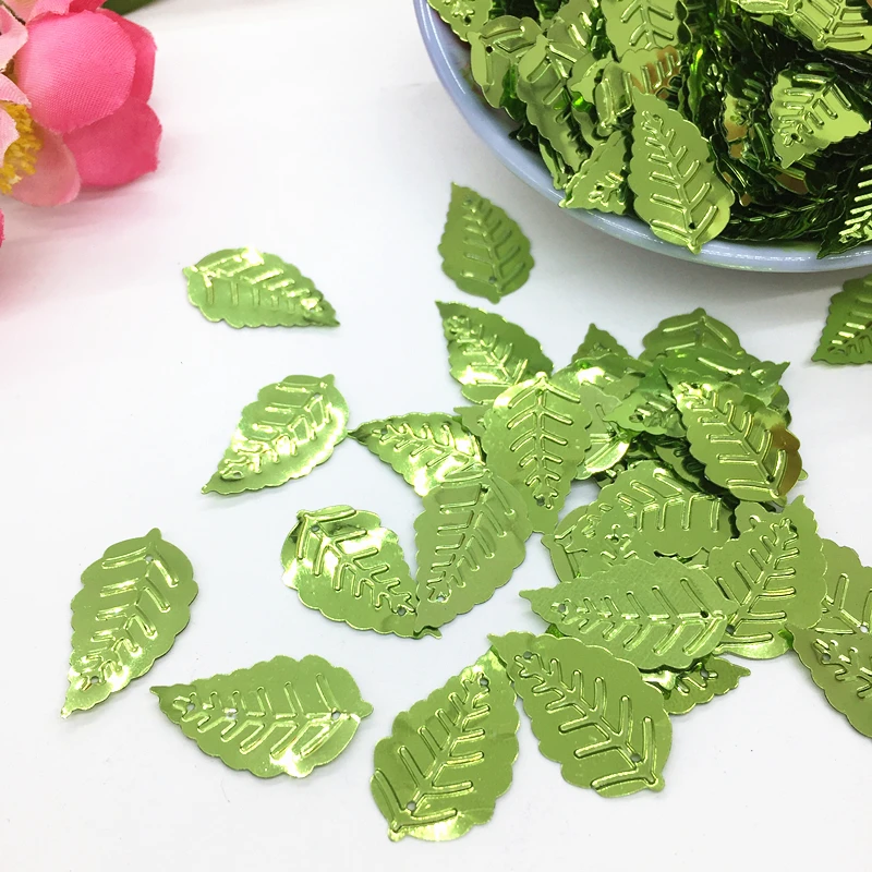 50 г/лот лист блестки 13*24 мм ПВХ шитье DIY аксессуары для одежды листья с 2 отверстиями светло-зеленые хлопья для рукоделия
