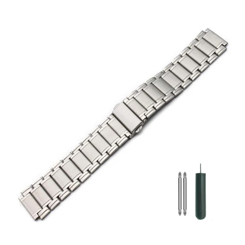 

18mm Stainless Steel Watch Strap Band Loop Bracelet Watchband Butterfly Clasps Gold Silver Buckle with Pins & Tool For Men Women