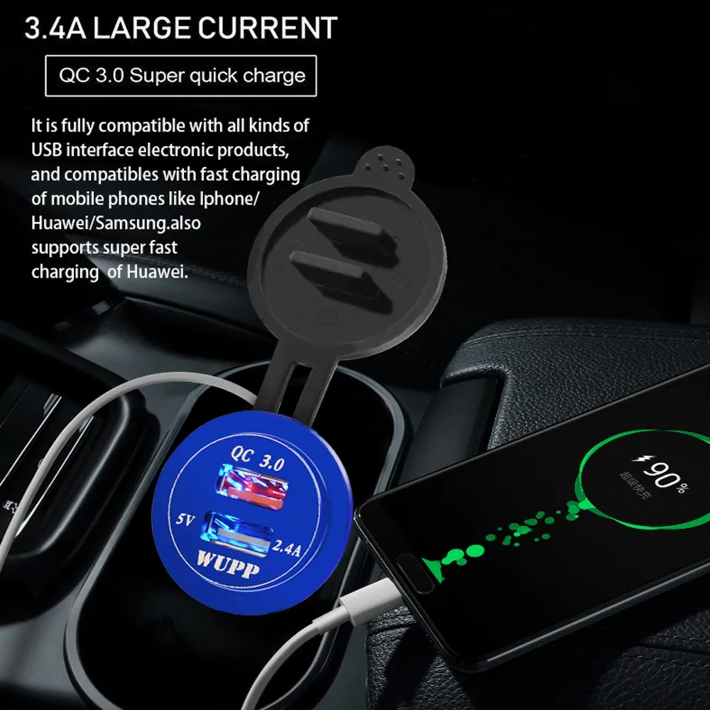 Car Quick Charger QC 3.0 Power Adapter Dual USB Vehicle DC 12 V 24 V