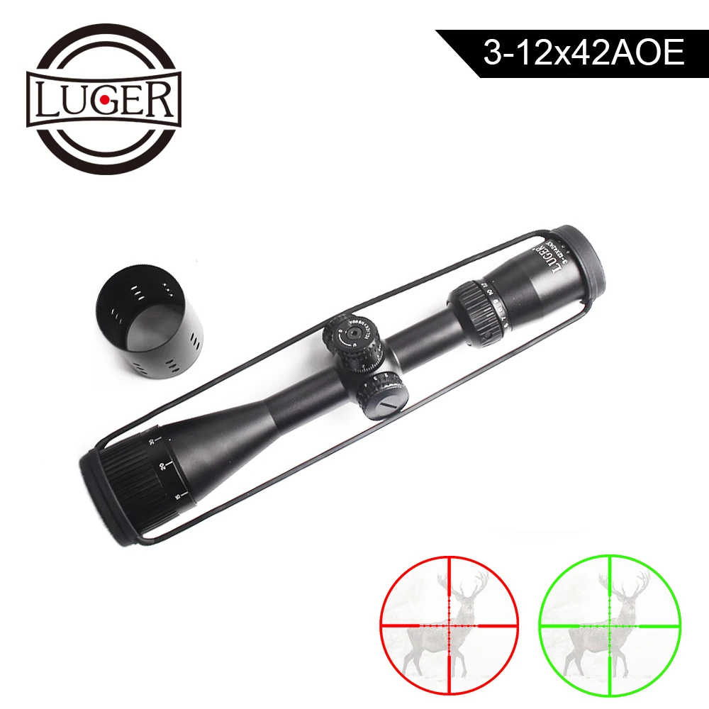 LUGER 3-12X42 AOE Тактический винтовочный оптический прицел Боковая регулировка параллакса охотничий прицел красный зеленый охотничий прицел воздушный ружейный оптический прицел для винтовки