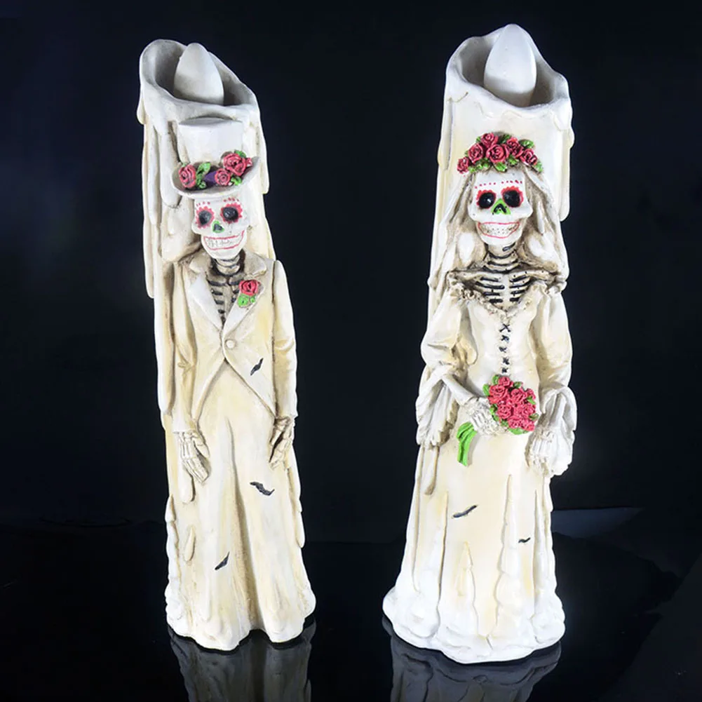 

1 Pair Led Simulation Candle Lamp Bar Decoration Vintage Party Bride Groom Shape Electronic Dining Table KTV Halloween Props