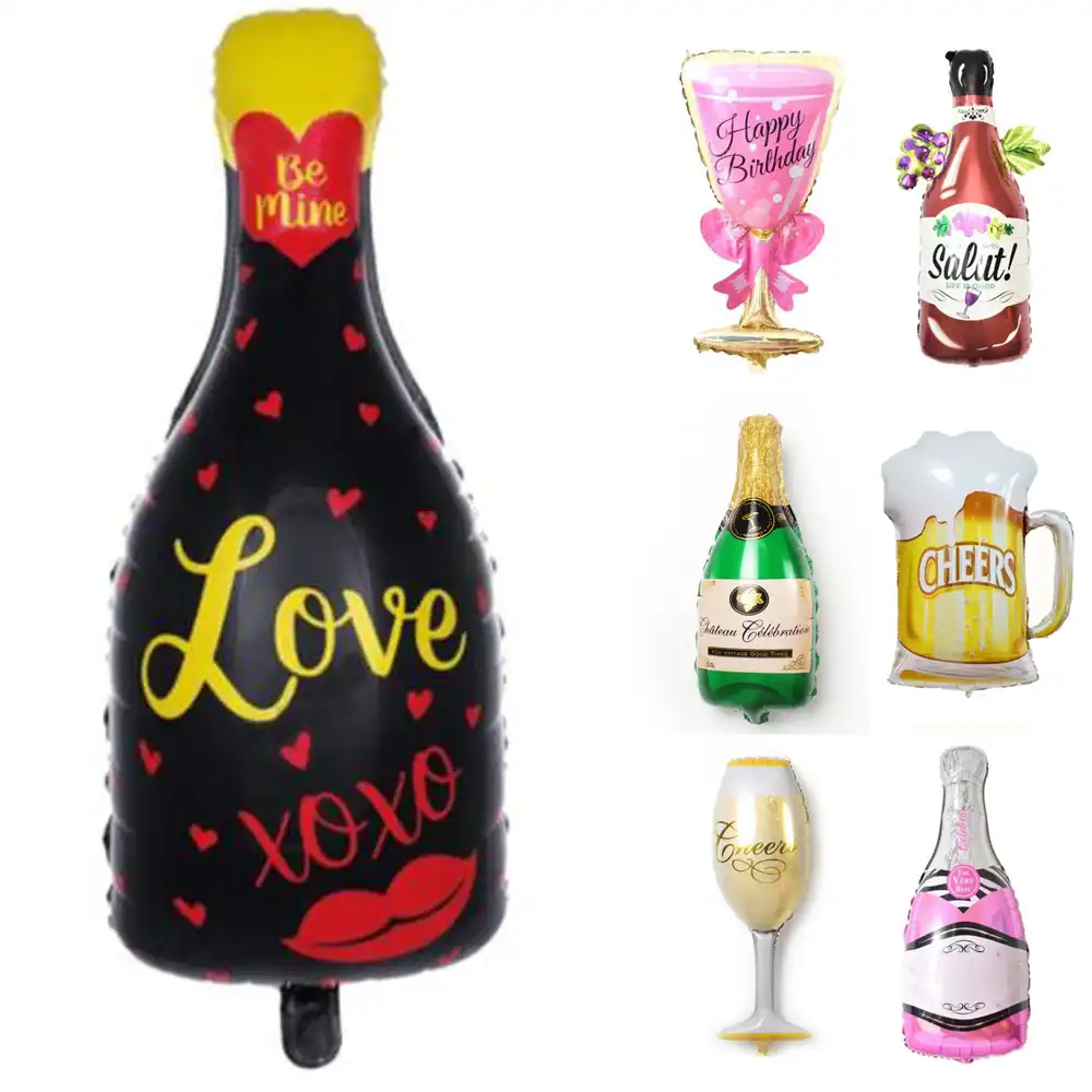 1xchampagne Bouteille Verre Ballons Anniversaire Mariage Fete Dessin Anime Decoration Maison Fournitures De Jardin Aliexpress