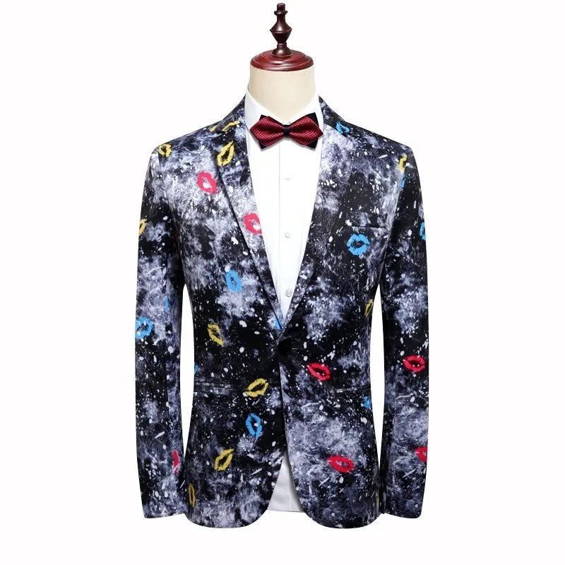 

Fashion 2020 Pattern Printing New Masculino Slim Fit Men Blazer Jacket Business Casual Dress Suit Coat Plus Size