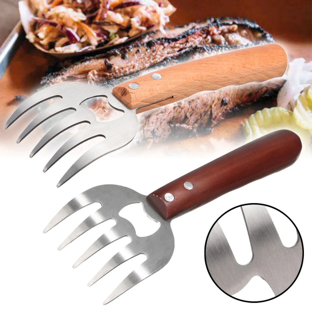 Meat Claws Meat Remover Wood Handle Stainless Steel Fork BBQ Tong Meat
