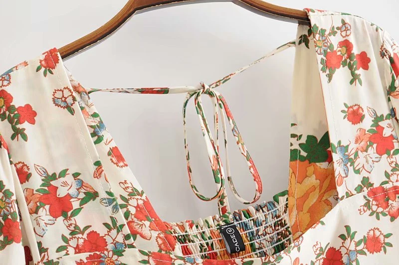 Boho шикарные женские цветочные принты с коротким рукавом оборки пляжные богемные мини-платья женские свободные квадратный воротник вискозное платье