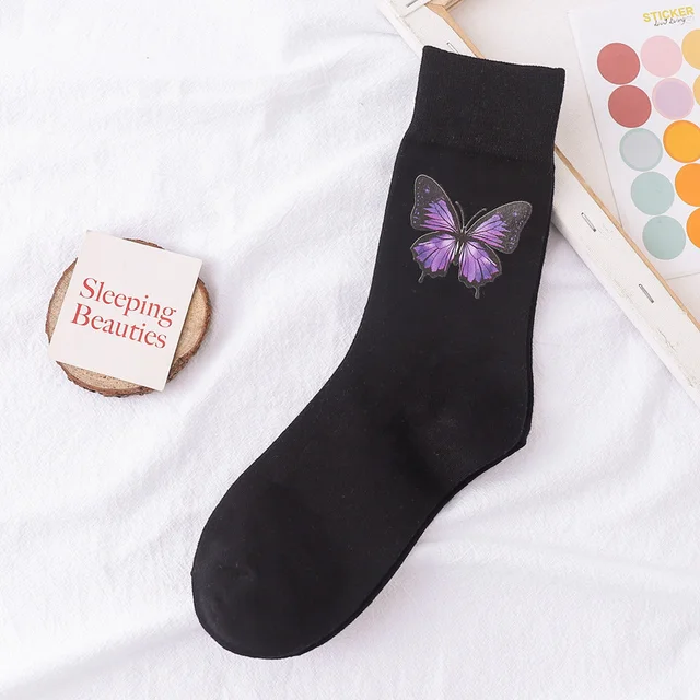 Hot Sale 2021 new fashion Korean style ladies socks simulation printing butterfly socks cute embroidered dinosaur socks 13