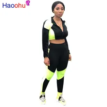 

Two Piece Set Tracksuit Women Fall Clothing Zip Crop Top and Pants Sweat Suit Neon Splice 2 Piece Outfits Matching Sets