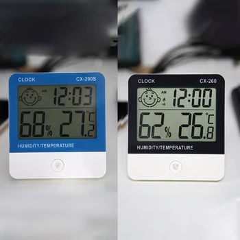 

CX-260 Digital Temperature Hygrometer Humidity Clock Big LCD Electronic Thermometer Humidity Gauge, Backlight