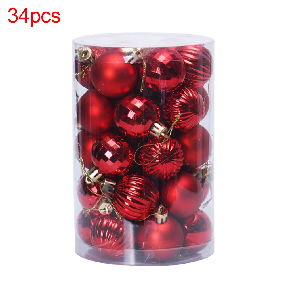 34Pcs Plated Christmas Ball Hanging Bauble Xmas Tree Ornament Home Party Decor