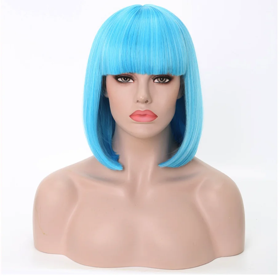 FREEWOMAN красный короткий боб парик с челкой наращивание волос прямой синтетический