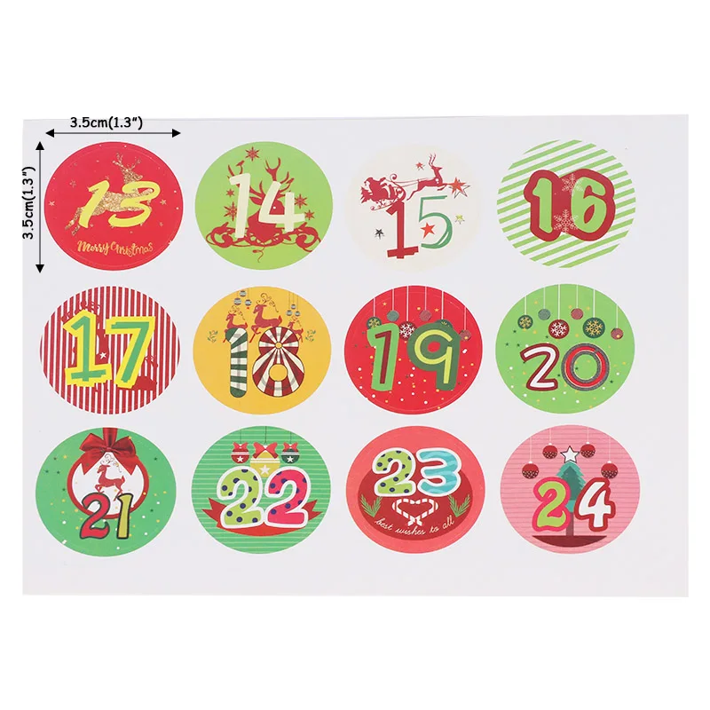 24pcs Christmas Advent Number Stickers Christmas Candy Sealing Sticker Baking Decor Package Label Navidad 2019 Xmas Home Decor