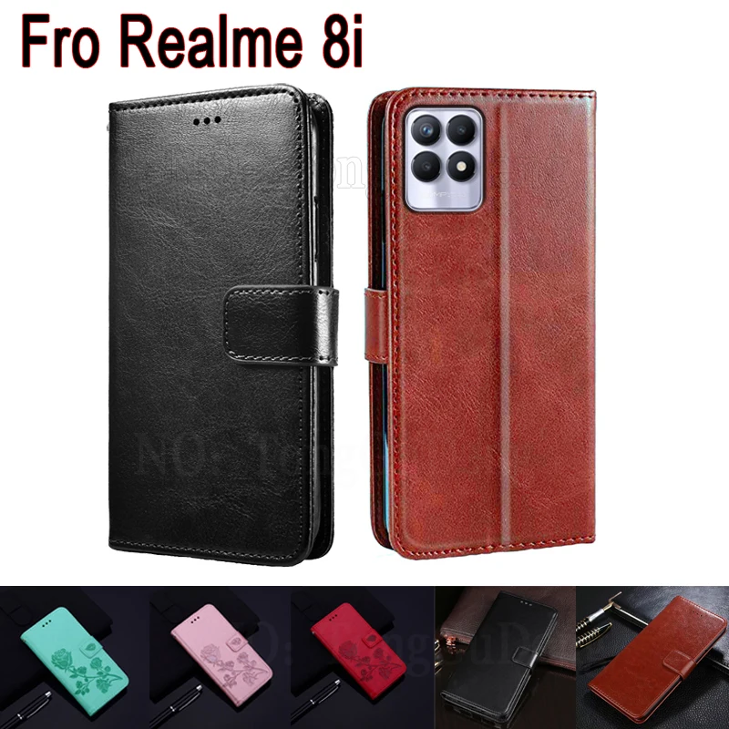 Кожаный чехол Realme8 I для Realme 8i телефона защитный чехол-книжка RMX3151 8 с бумажником и