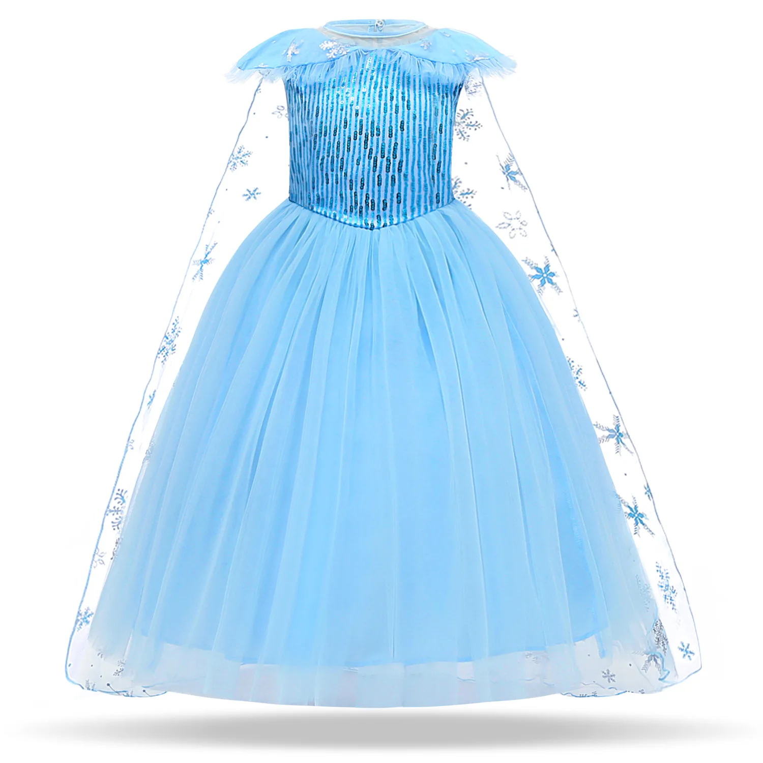 Новая детская одежда, синее Сетчатое платье принцессы, Рождественская одежда с принтом снежинки для выступлений, для маленьких девочек