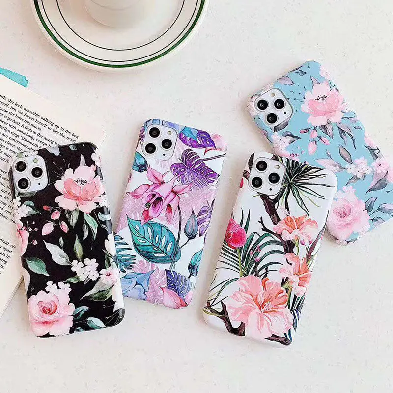 Flower Leaf Phone Case For iPhone 11 Pro Max Back Cover iphone 6S 6 S 7 8 Plus XR X XS IMD Silicone Coque | Мобильные телефоны и