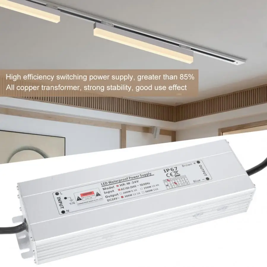

IP67 Waterproof LED Switch Power Supply 180~264V AC To DC 24V/12.5A lighting Transformers For LED Strip light