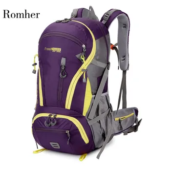 

Romher Outdoor Rucksack Camping Hiking Backpack Trekking 45L Purple Waterproof Sports Bag Backpacks Bag Climbing Travel Rucksack