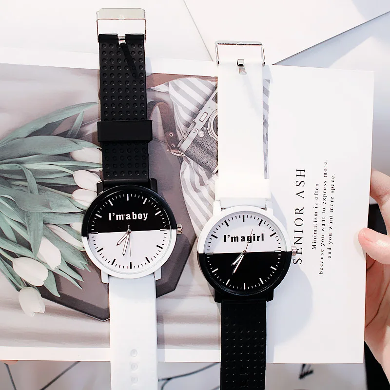 

New Big Dial Couple Pair Watch Student Male Text Control Harajuku Retro Female Watch Men Gift Silicone Belt Fashion & Casual