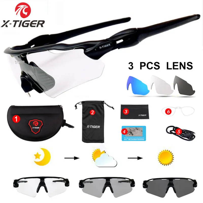 Photochromic X-TIGER ультралегкие поляризованные велосипедные солнцезащитные очки с близорукостью Рамный горный велосипед защитные очки для велоспорта велосипедные очки - Цвет: Photochromic