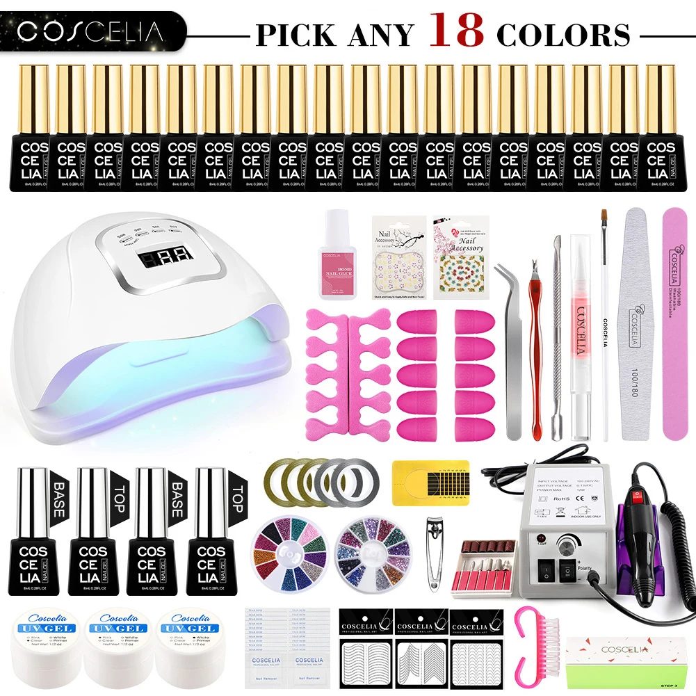 

COSCELIA Manicure Set for Nail Kit with 110w/80w/36w LED Nail lamp of Electric drill Nail Gel Polish Kit Nail Art Tools Nail Set