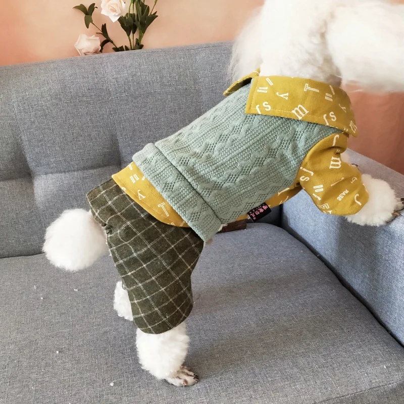 Pet Puppy комбинезон для собак зимнее теплое пальто четырехногая куртка наряд Одежда для домашних животных Футболка парка щенок собака кошка одежда Pug33 - Цвет: Светло-зеленый
