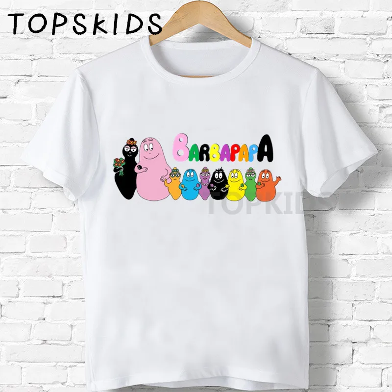 White-E Детские футболки с принтом «Barbapapa» Забавные топы для маленьких мальчиков и девочек, детская летняя футболка с короткими рукавами HKP5162 - Цвет: White-E