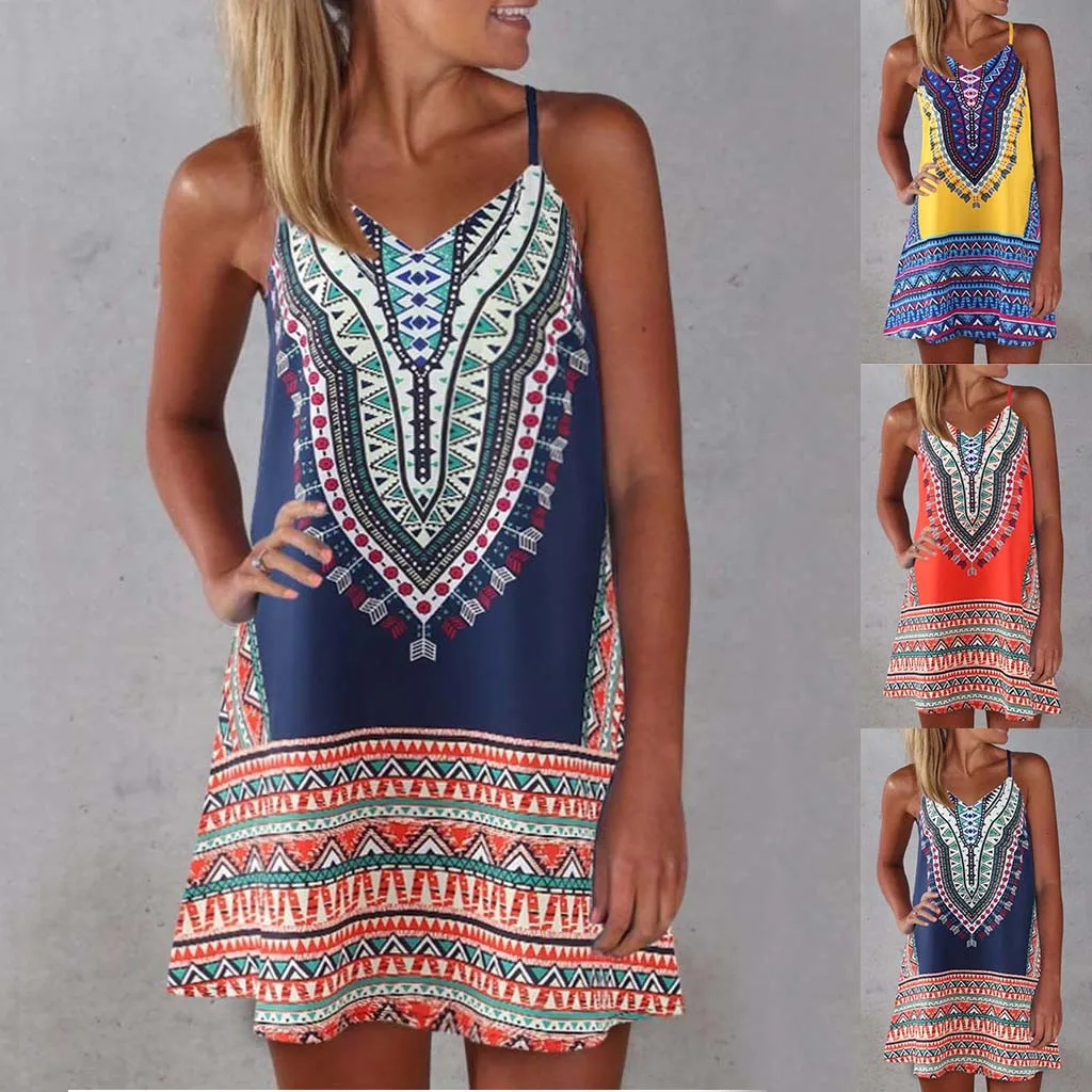 

Women Summer Sleeveless Dress Casual Loose Print Color Block Sleeveless Dress A-Line Maxi Mini Sundress Plus Size 2XL-5XL