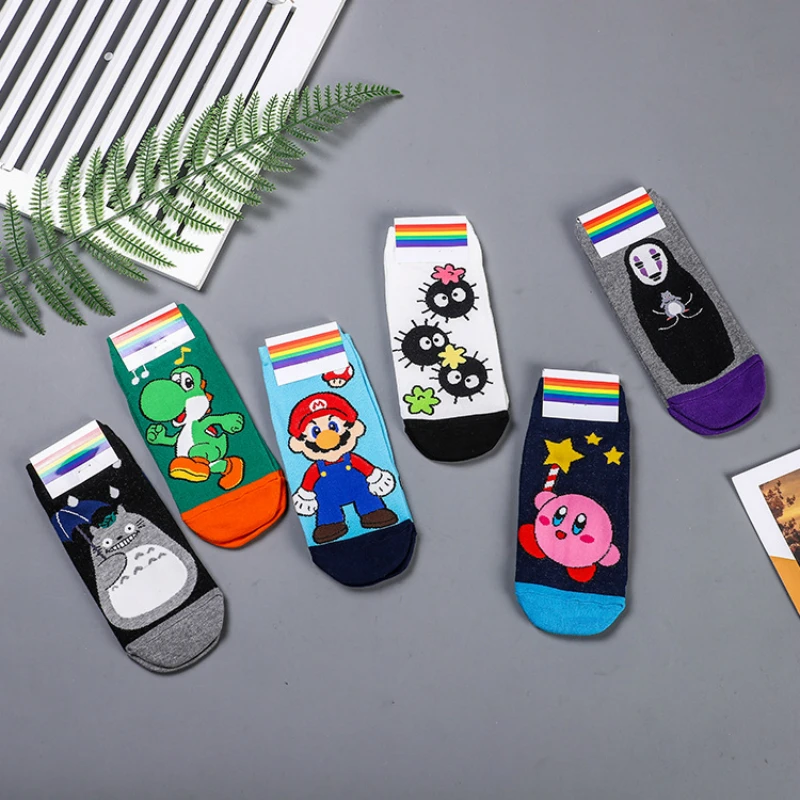 

Cartoon No Face Man Print Socks Tonari No Totoro Kirby Fairydust Mario Yoshi Autumn Korean Cute Funny Kawaii Women Cotton Sock