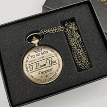Для моего сына I LOVE YOU Дизайн кварцевые карманные часы цепочка брелок часы цепочка Кулон часы унисекс подарок