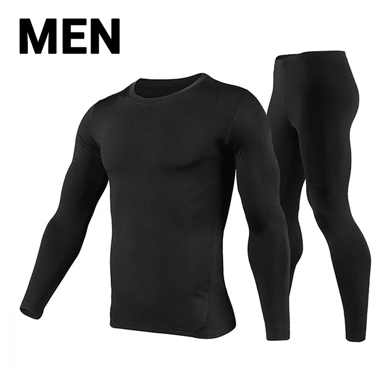 Men Black HEROBIKER, мужское термобелье с флисовой подкладкой, комплект мотоциклетного лыжного спорта, базовый слой, зимние теплые кальсоны, рубашки и топы, нижний костюм - Цвет: Men Black
