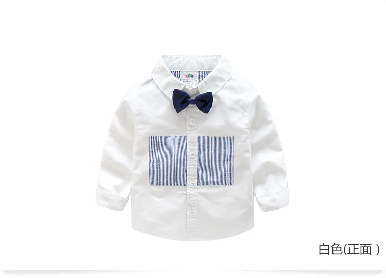 Kids Shirt 2018 Spring Autumn New Design Cotton Long Sleeve Stripe Solid Color Bow Turn-Down Collar For Boys Shirt (5)