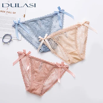 

DULASI 3pcs New Women's Underwear Sexy No Trace Low Waist Lace Side Screw Ladies Triangle Underwear Cotton Underwear