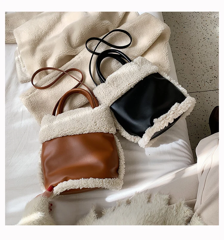 DORANMI Лоскутная сумка-ведро женские сумки зимняя меховая сумка женская сумка-ведро сумка через плечо кожаная сумка-мессенджер BG235