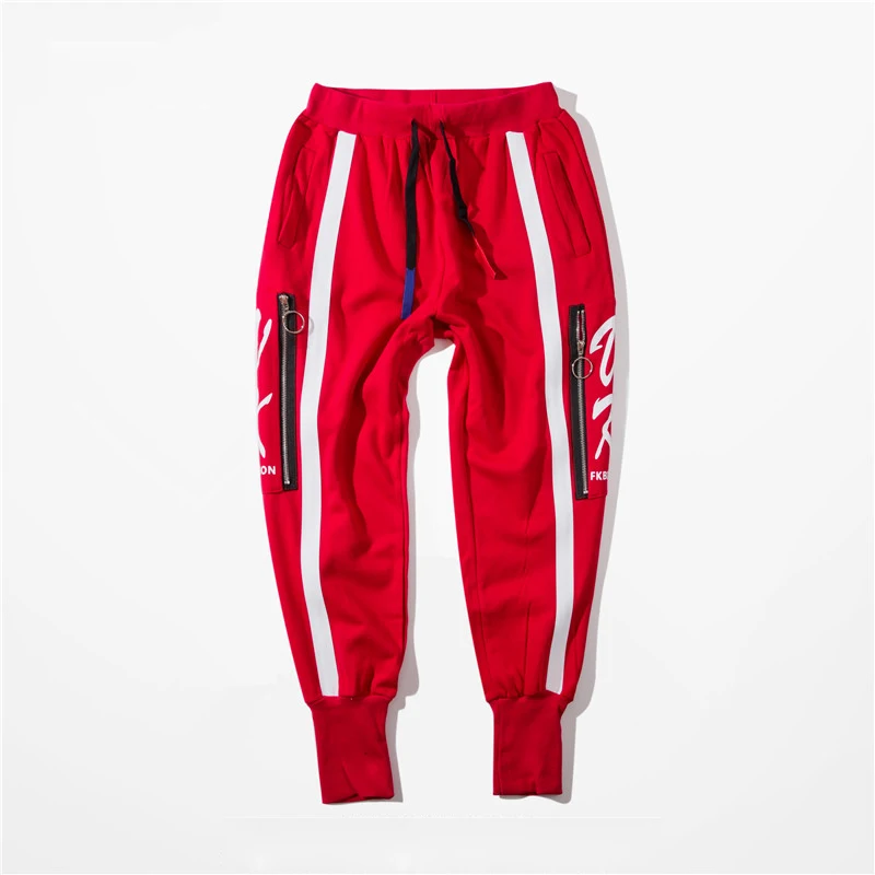 red pants men Спортивные мужские брюки в стиле хип-хоп для скейтборда, спортивные повседневные брюки, мужские полосатые спортивные брюки с карманами на молнии, узкие брюки - Цвет: red pants men