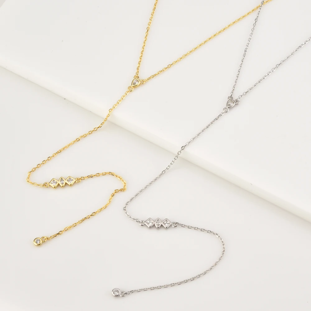 KIKICHICC 925 Sterling Silver Gold Mid long Necklace PIRAMIDE Long Earrings VERTICE Crystal CZ Fine Jewelry Set Wedding Gift