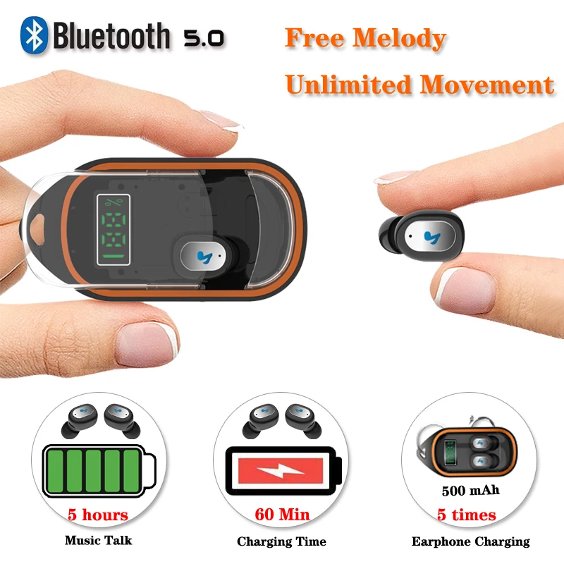 Спортивная беспроводная гарнитура стерео Bluetooth 5 0 наушники с зарядным боксом для