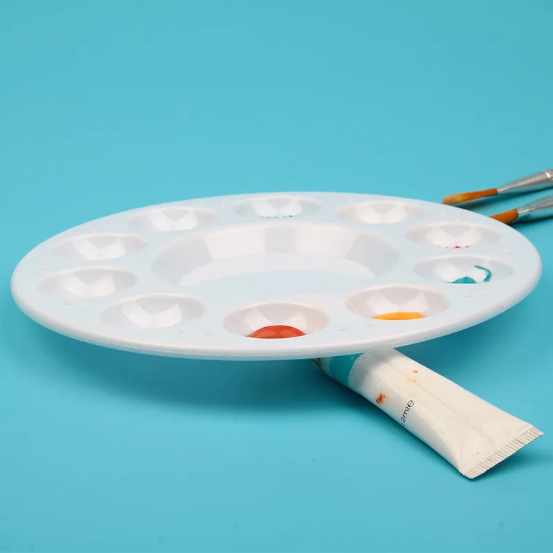 10-hole plastic round art painting palette white thickening Easy to clean non-stick plate simple coloring supplies for children color palette