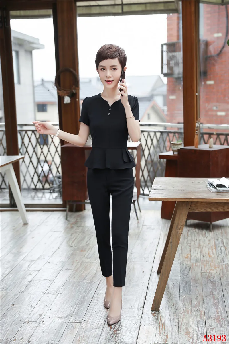 Формальная форма дизайн брючный костюм с 2 частей топы и брюки Slim Fit для женщин Бизнес Брюки Костюмы Дамы брючные костюмы блейзеры комплект