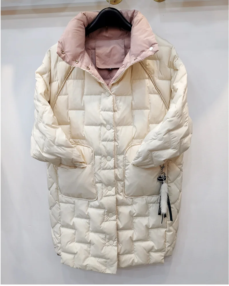 S-xlосенне-зимняя женская длинная куртка на белом утином пуху, Женская Тонкая Повседневная куртка со стоячим воротником, ветрозащитная верхняя одежда хорошего качества