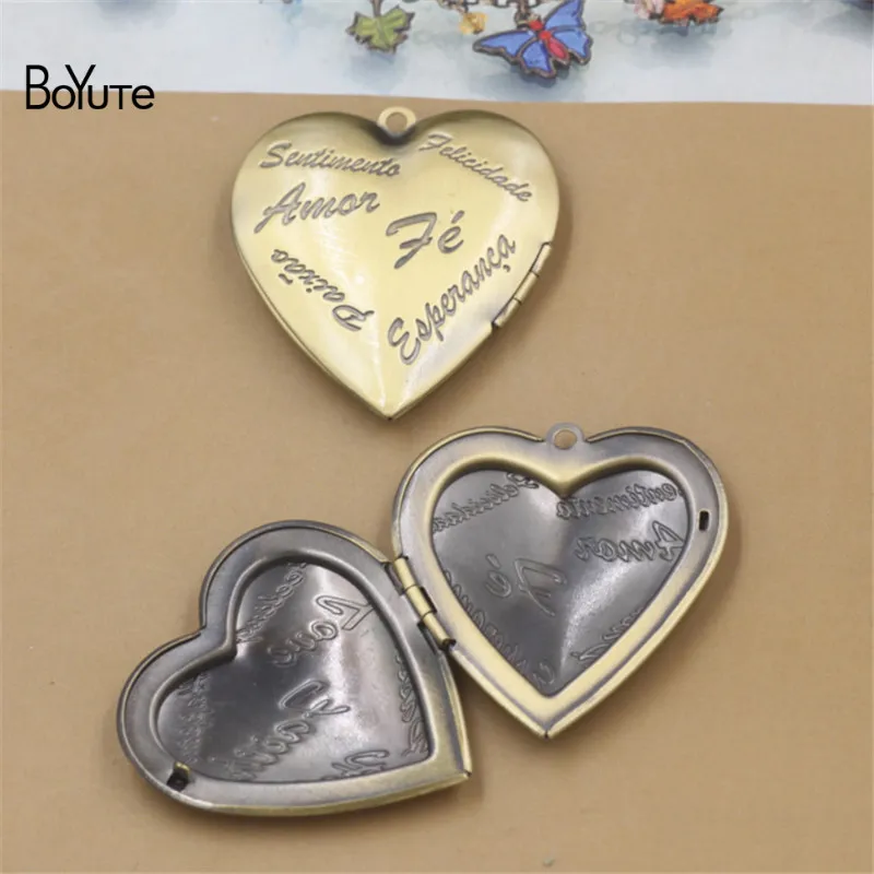 BoYuTe 4Pcs Big 40MM Metal Brass Floating Heart Locket Pendant Vintage Open Photo Locket Pendant (4)