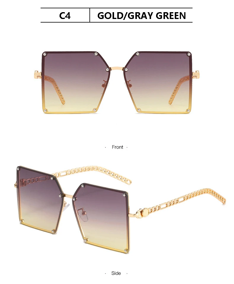 2022 New Square Sunglasses Women Fashion Oversized Metal Frame Vintage Glasses Men Shades Retro Gradient Colors Oculos UV400 raybans women