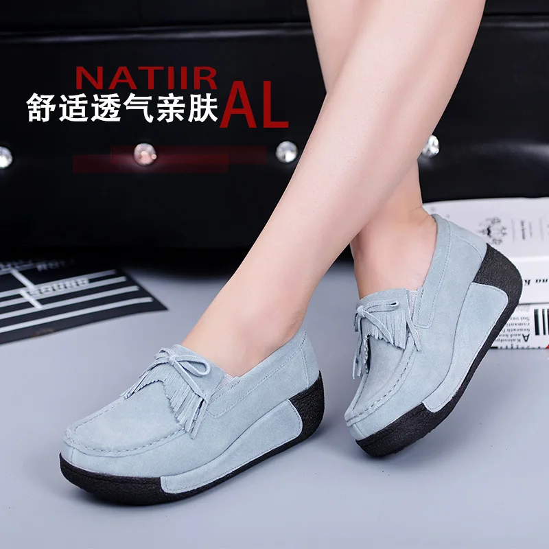 

2019 Spring And Autumn Thick Bottomed Tassels Platform WOMEN'S Shoes Mom Shoes Flat Genuine Leather Rocking Shoes Moccosins Wome