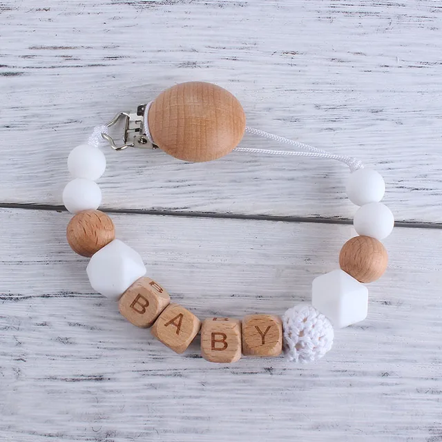 Handmade free personalized name silicone baby pacifier clip silicone crown pacifier chain holder baby safe teether White