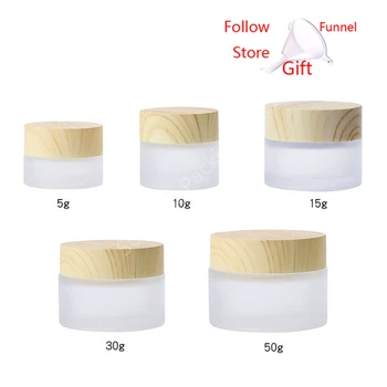 

5g10g15g30g 50g cream bottle with water transfer wood grain lid Wood-looks lid frosted glass jar Eye shadow Face Cream Container