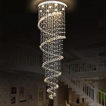 

Jmmxiuz Modern Large Big Stair Long Spiral Crystal Chandelier Lighting Fixture for Staircase Rain Drop Pending Lamp +free ship