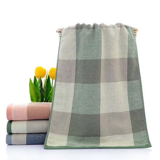 Towel-2 Клетчатое Хлопковое полотенце для взрослых быстросохнущее мягкое толстое высокоабсорбирующее антибактериальное полотенце - Цвет: Towel-2