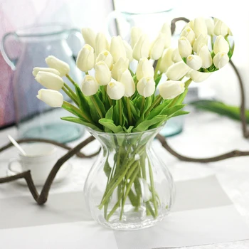 

10 PCS Tulips Artificial Flowers head diy bouquet artificiales para garden gift mini Tulip Calla for Home Wedding decoration