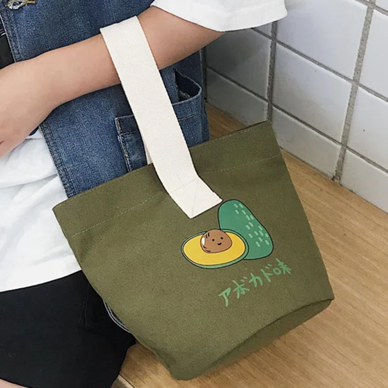 

Cute Avocado Print Reusable Shopping Bag Women Canvas Tote Bags Printing Eco Bag Cartoon Bolsa De Compras Shopper Shoulder Bags