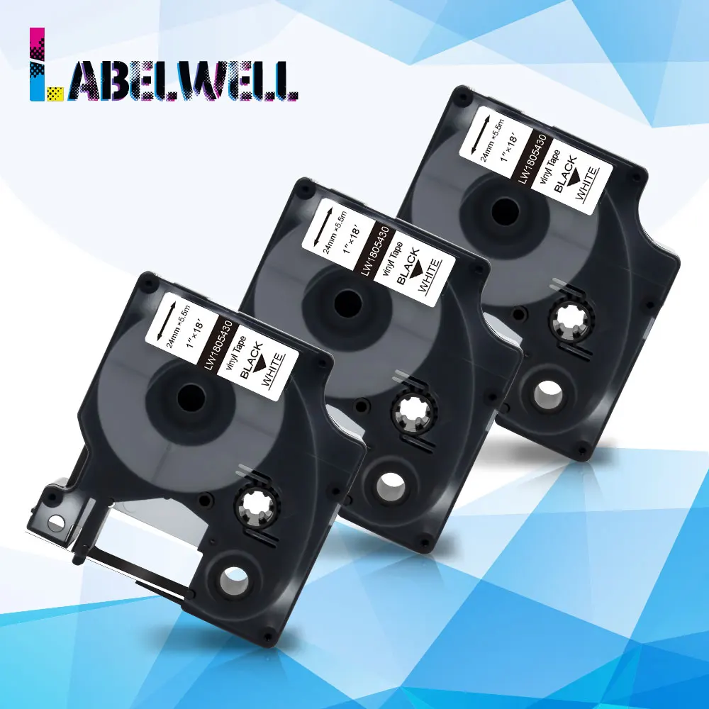 Labelwell 3 шт. черный на белом 24 мм принтер лента 1805430 Совместимость с Dymo Rhino 5000 5200 4200 6000