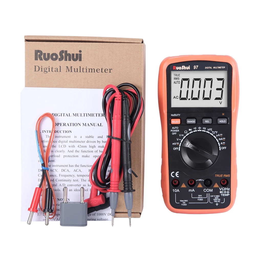 RuoShui 97 мультиметр автоматический диапазон True RMS AC/DC Напряжение Ток Транзистор тестер Температура частота smd esr метр multimetro - Цвет: Multimeter 97