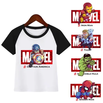 

Boys Girls Marvel Avengers Iron Man/Captain America/Spiderman/Hulk Funny T-shirt Kids Cartoon Tops Children Tshirt Baby Clothes